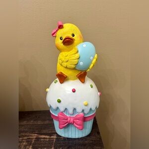 Yellow chick Easter Figurine with Blue Egg
